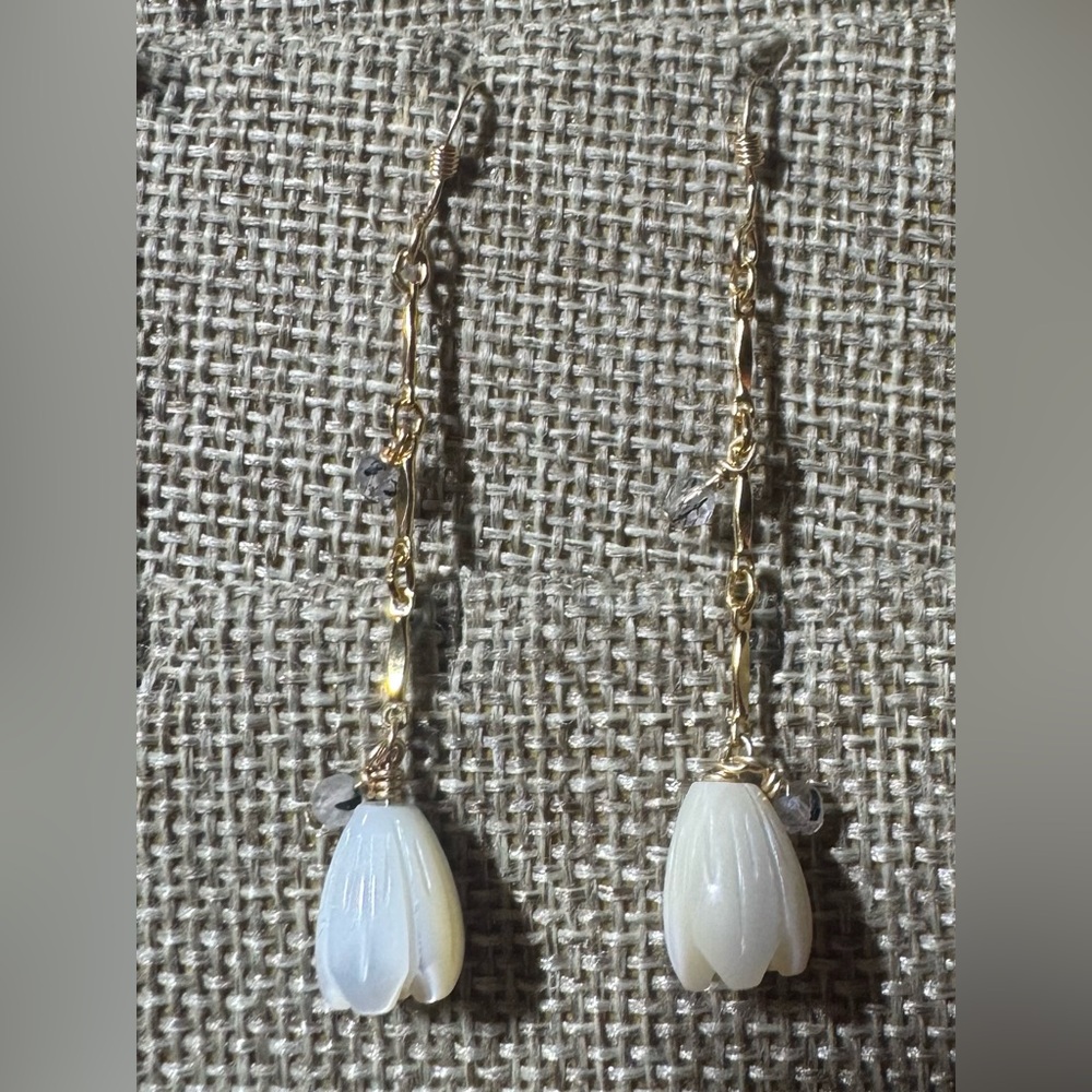 Elegant Gold and White Dangle Earrings